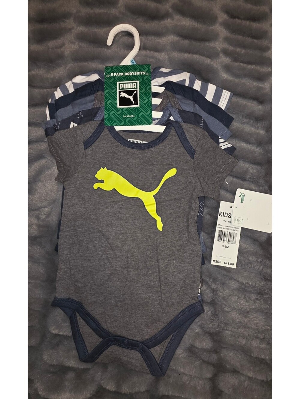 Puma Baby Bodysuits 5 Pack Gray and Blue